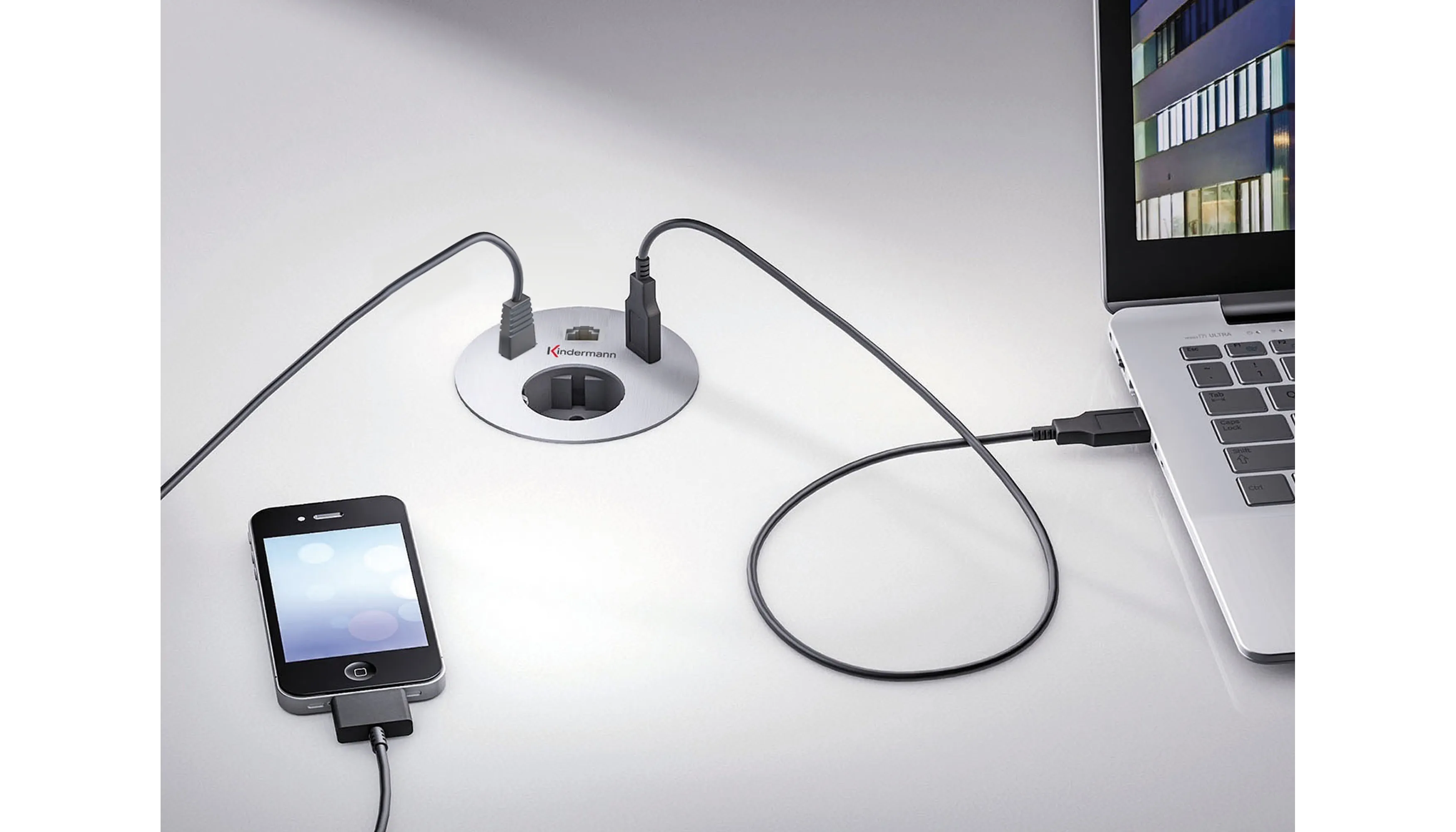 CablePort table² - Edelstahl Cat-6 , USB 2.0 Typ A Buchse, HDMI-Buchse